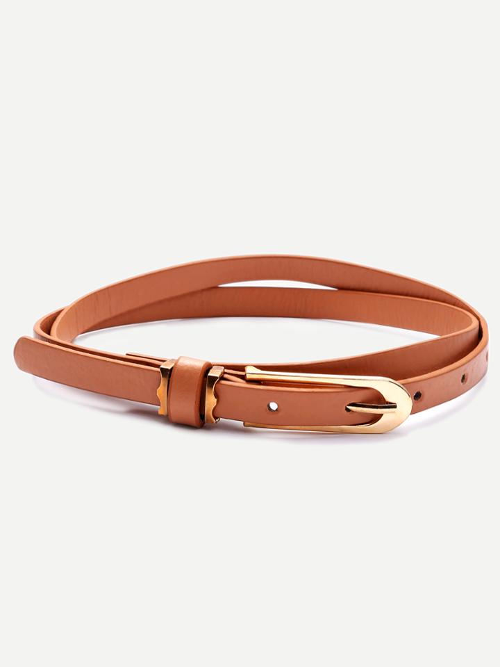 Romwe Camel Buckled Skinny Wrap Belt