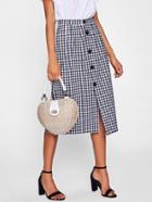 Romwe Gingham Single Breasted Skirt