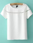 Romwe Short Sleeve Hollow White Top