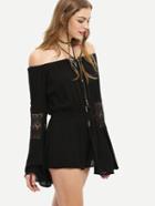 Romwe Off-the-shoulder Lace Insert Blouson Romper