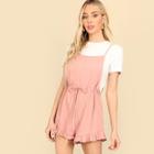 Romwe Ruffle Detail Belted Pinafore Jumpsuit