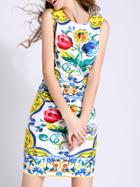 Romwe Multicolor Crew Neck Print Sheath Dress