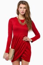 Romwe Red Long Sleeve Slim Bodycon Dress