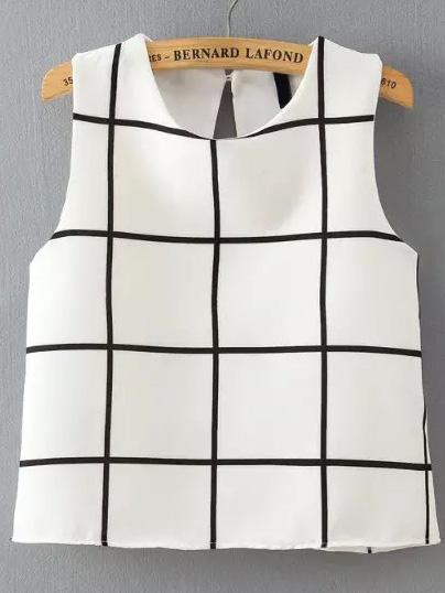 Romwe Plaid White Tank Top