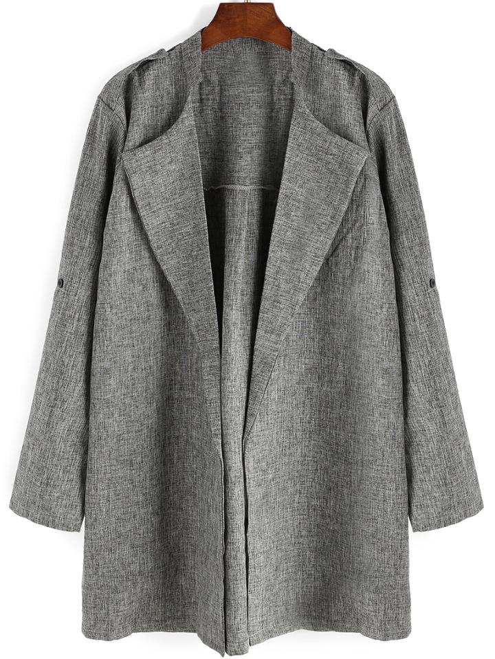Romwe Lapel Boyfriend Long Grey Coat