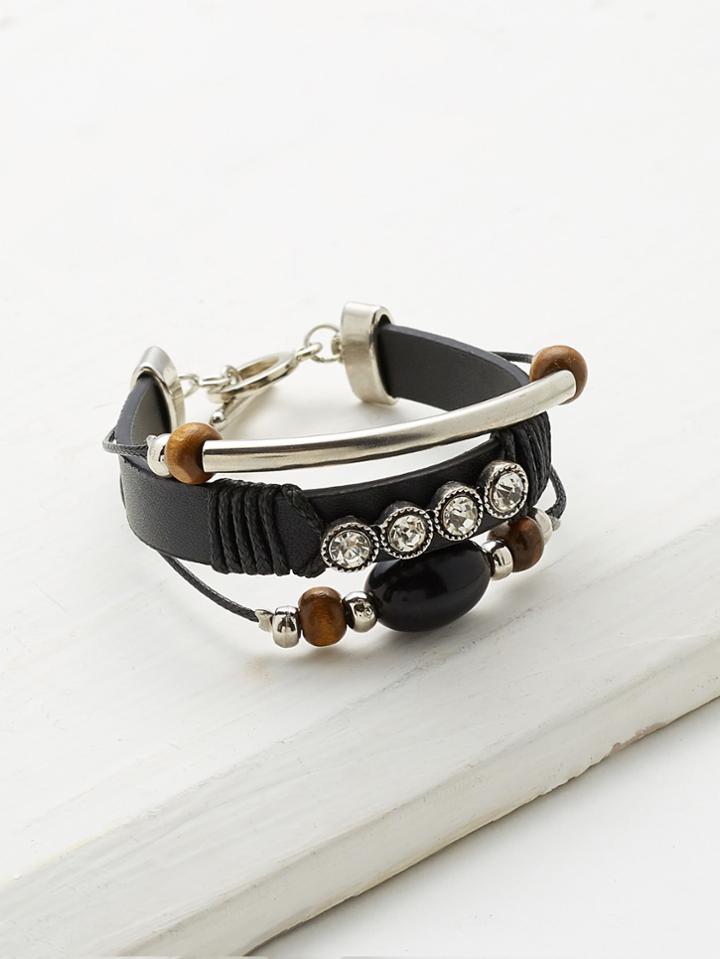 Romwe Gemstone & Bar Layered Bracelet