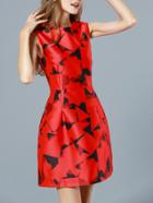 Romwe Red Round Neck Sleeveless Zigzag Print Dress