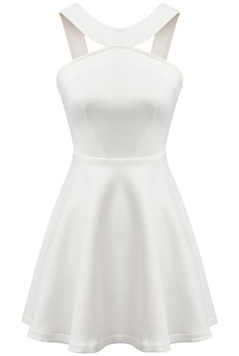 Romwe White Strap Backless Flouncing Dress