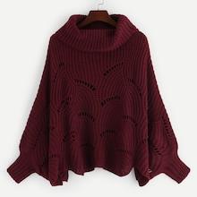 Romwe Plus Batwing Sleeve Eyelet Sweater