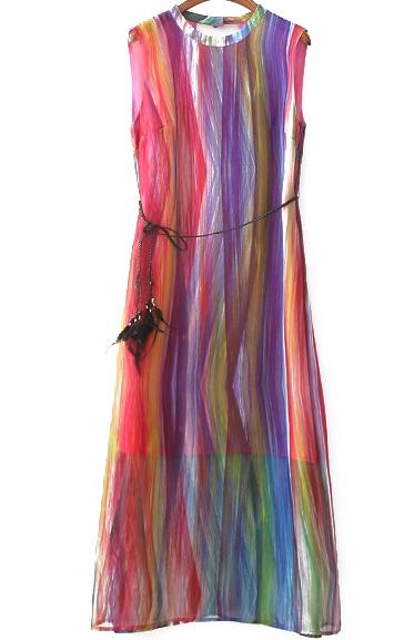 Romwe Vertical Striped Chiffon Dress