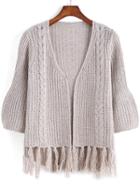 Romwe Cable Knit Tassel Apricot Coat