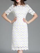 Romwe White Crochet Hollow Out Embroidered Scallop Dress