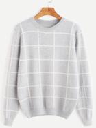 Romwe Pale Grey Grid Casual Sweater