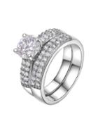 Romwe Platinum Diamond Ring Sets With White Zircon Crystal