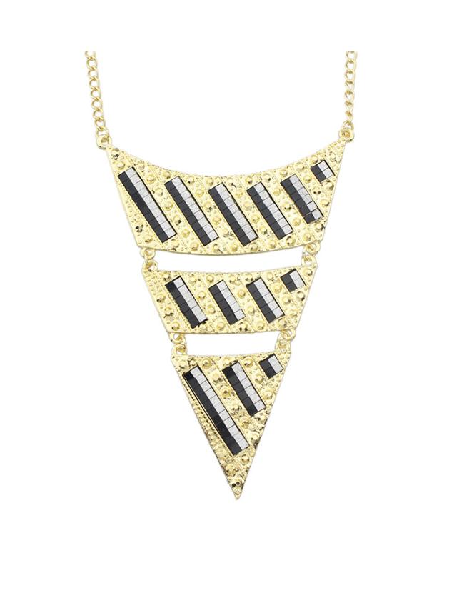 Romwe Black Triangle Pendant Necklace
