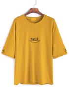 Romwe Ginger Elbow Sleeve Letter Embroidery T-shirt