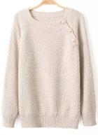 Romwe Buttons Embellished Beige Sweater