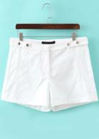 Romwe Edge Pockets Slim White Shorts