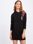 Romwe Embroidered Rose Patch Hoodie Dress