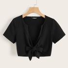 Romwe Plunging Neck Knot Front Top