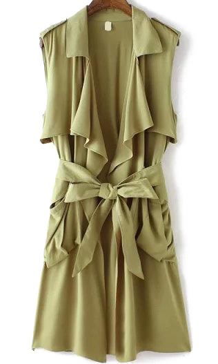 Romwe Lapel With Pockets Army Green Coat