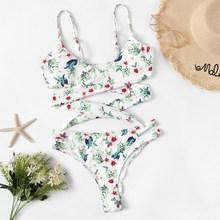 Romwe Random Tropical Wrap Top With Cut-out Bikini