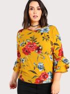 Romwe Floral Print Layered Trumpet Sleeve Top