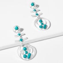Romwe Marble Pattern Double Circle Drop Earrings