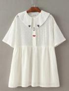 Romwe White Peter Pan Collar Embroidery Button Dress