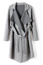 Romwe Lapel Belted Slim Cool Knitted Coat