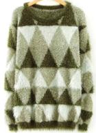 Romwe Geometric Knit Mohair Green Sweater