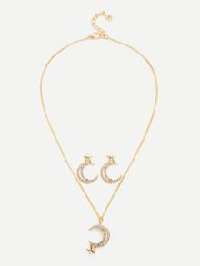 Romwe Moon & Star Pendant Chain Necklace & Earring Set