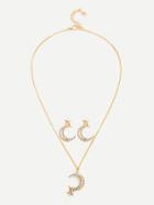 Romwe Moon & Star Pendant Chain Necklace & Earring Set