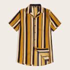 Romwe Guys Color-block Striped Curved Hem Shirt