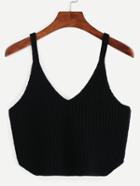 Romwe Black Spaghetti Strap V Neck Tank Top