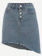 Romwe Blue Buttons Asymmetrical Denim Skirt