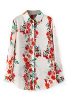 Romwe Floral Print Loose Shirt