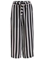 Romwe Elastic Waist Vertical Striped Bow Pant