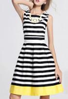 Romwe Black White Sleeveless Striped Casual Dress