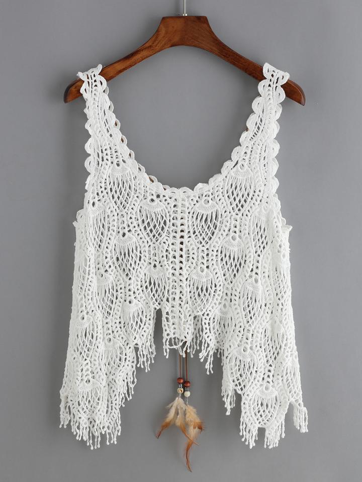 Romwe Crochet Hollow Lace Up Asymmetrical Tank Top