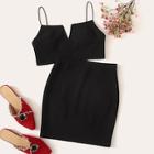 Romwe V-cut Crop Cami Top & Skirt Set