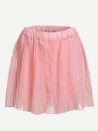 Romwe Pink Elastic Waist Pleated Chiffon Skirt