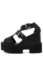 Romwe Caged Peep Toe Ankle Strap Wedge Sandals