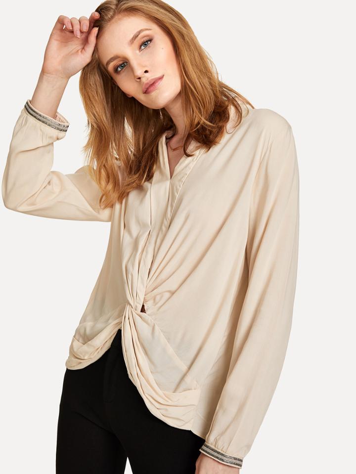 Romwe V Neck Twist Front Blouse