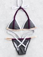 Romwe Contrast Strap Triangle Bikini Set