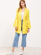 Romwe Yellow Drawstring Bell Sleeve Double Breasted Coat
