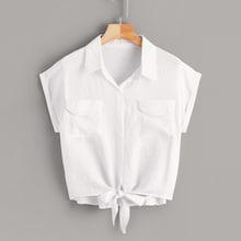 Romwe Rolled Cuff Knot Hem Blouse