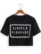 Romwe With Lace Letter Print Black T-shirt