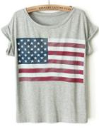 Romwe American Flag Print Grey T-shirt