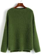 Romwe Dip Hem Split Side Green Sweater